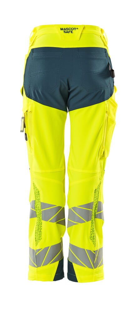 Damen-Passform DIAMOND Hose mit Knietaschen ACCELERATE SAFE Hi-vis Gelb/Dunkelpetroleum 82C50