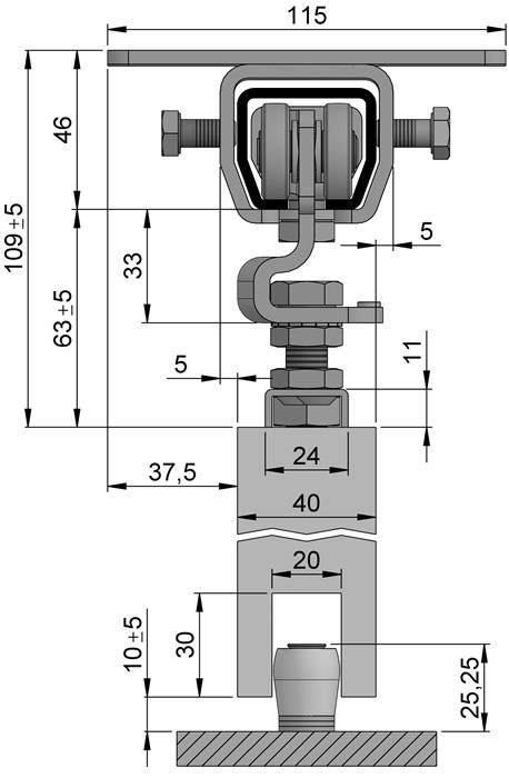 Erweiterungsset Schiebetorgarnitur SP300D001 verzinkt, blau Laufprofillänge 2000 mm Flügelgewicht max. 200 kg HELM