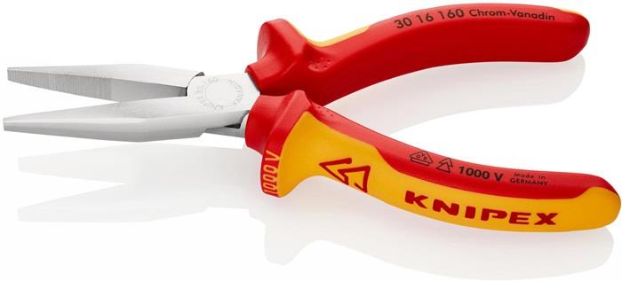 Langbeckzange Gesamtlänge 160 mm Form 1 Kopf verchromt lang, flach VDE Mehrkomponenten-Hüllen KNIPEX