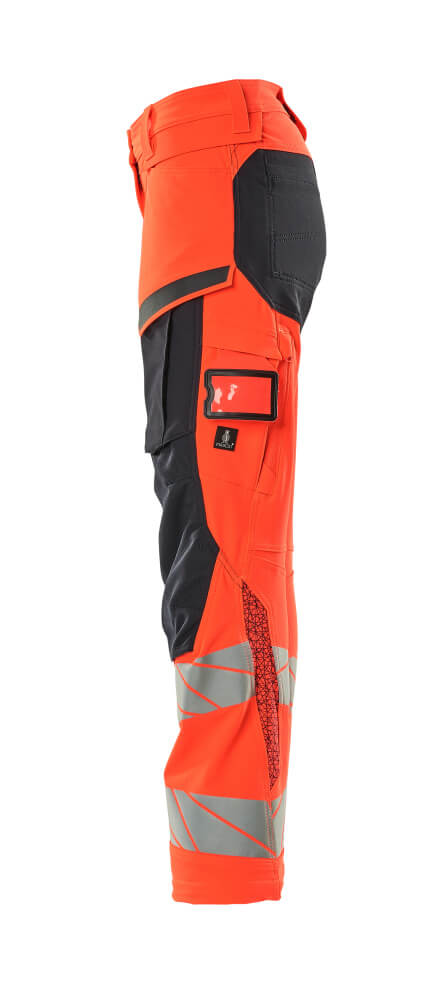 Damen-Passform DIAMOND Hose mit Knietaschen ACCELERATE SAFE Hi-vis Rot/Schwarzblau 82C50