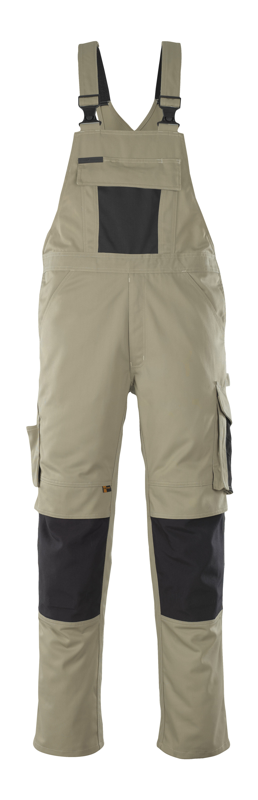 Latzhose mit Knietaschen UNIQUE Hellkhaki/Schwarz 76C48