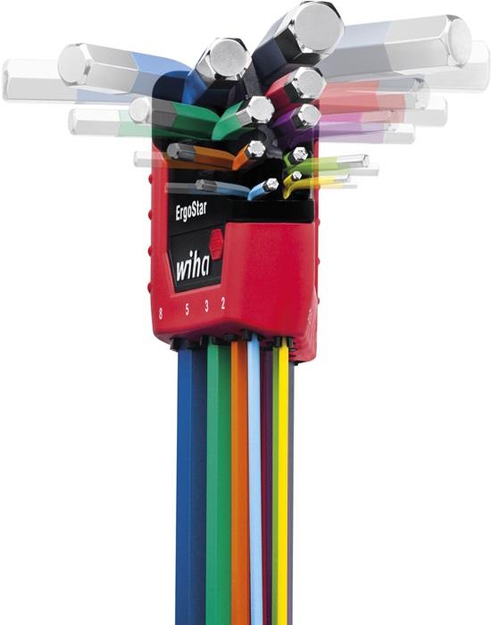 Sechskantwinkelschraubendrehersatz 369F 10-teilig ErgoStar Halter SW 1,5 - 10 mm farbcodiert, Kugelkopf WIHA