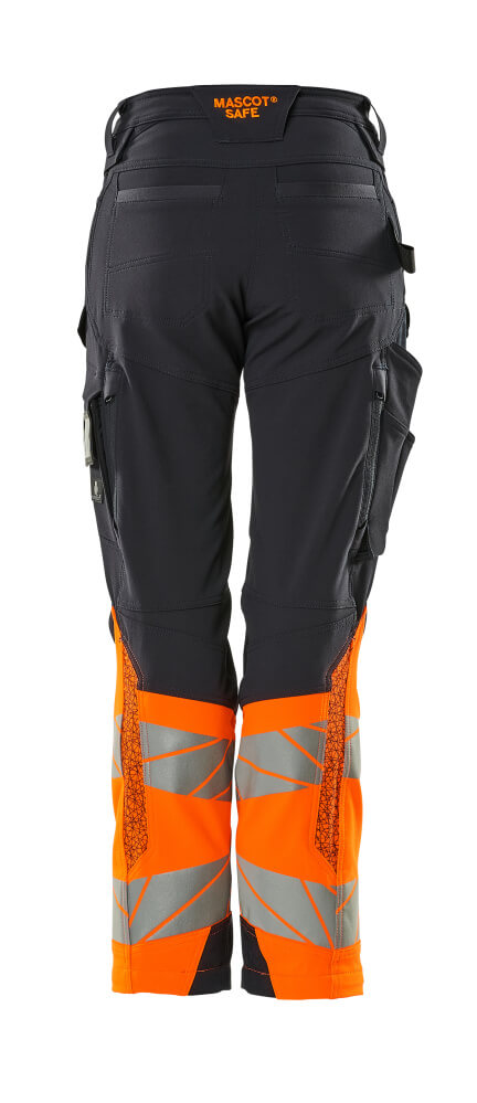 Damen-Passform DIAMOND Hose mit Knietaschen ACCELERATE SAFE Schwarzblau/Hi-vis Orange 82C50