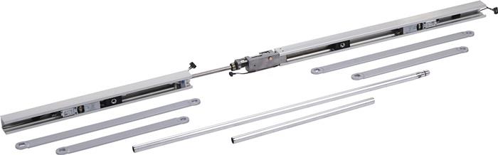 Gleitschienen - Schließfolgeregler A=1290-2100mm Schmiedehebel K8/K12 silberfarbig Sonderausführung Standflügelbreite 540 - DORMAKABA