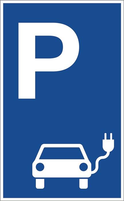 Parkplatzbeschilderung Parkplatz für Elektrofahrzeuge L400xB250 mm Aluminium blau/weiß