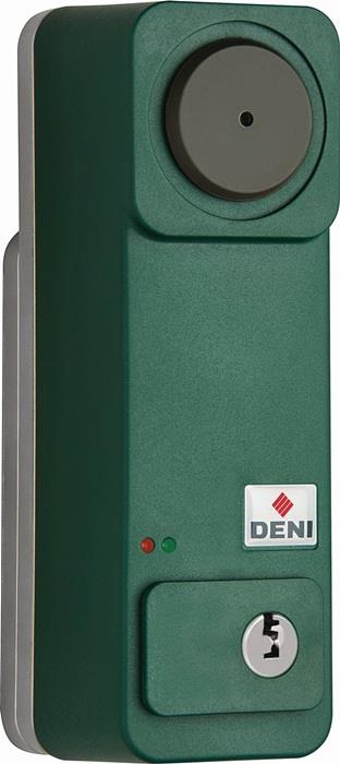 Türwächter für Einhandbedienung vorgerichtet für Profilhalbzylinder grün lackiert Voralarm DENI
