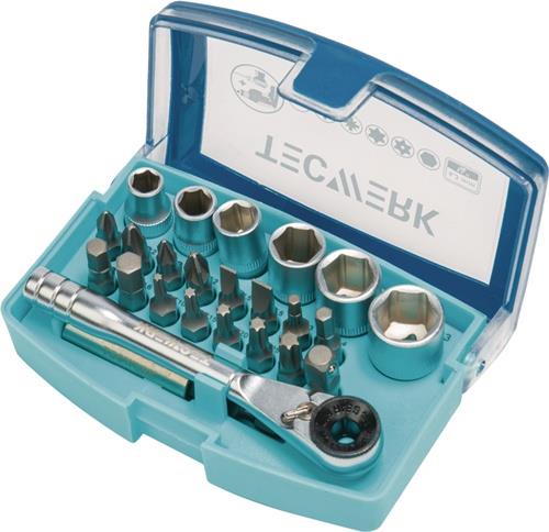Bit-/Steckschlüsselset 24-tlg.Schlitz/PH/PZD/T/Knarre/6 Nüsse TECWERK