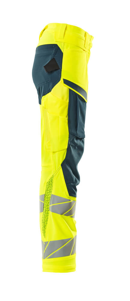 Damen-Passform DIAMOND Hose mit Knietaschen ACCELERATE SAFE Hi-vis Gelb/Dunkelpetroleum 82C50