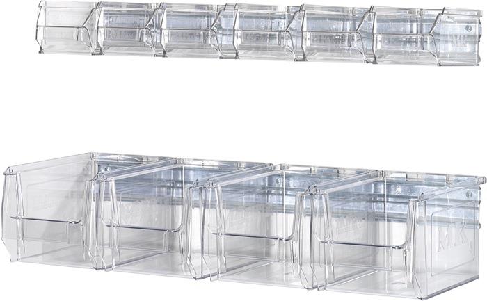 Wandschiene mit Sichtlagerkästen PROMAT 4 x MK4 transparent 130 mm 200 mm