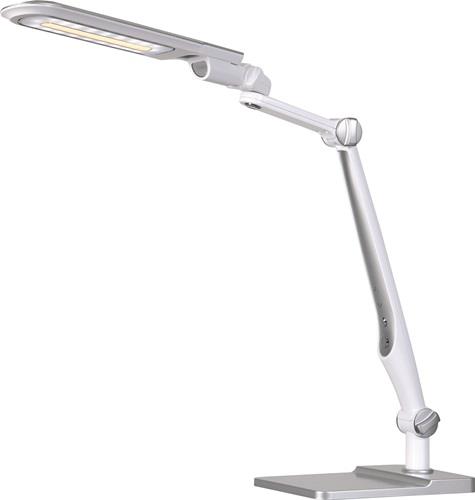 Schreibtischleuchte LED Multifl.ABS,Eisen,PS weiß/silber H600mm Standfuß+Klemme