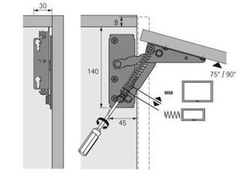 Hochklappbeschlag Lift,180N STA vern.90Grad HETTICH