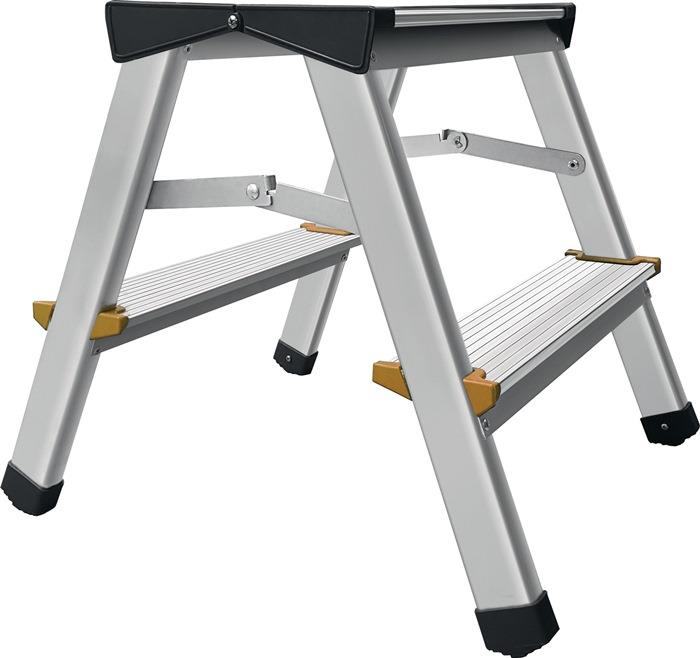 Klapptritt Stufen einschl. Plattform 2 Plattformhöhe 390 mm Aluminium mit Anti-Rutsch-Riffelung