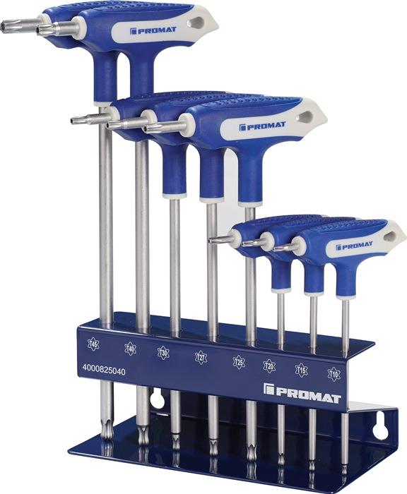 Schraubendrehersatz mit Quergriffen TX10 - TX45 Seitenabtrieb mit Bohrung 8-teilig PROMAT