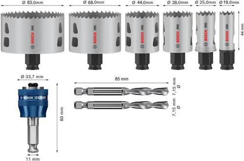 Lochsägen-Set PRO Multi Material PC Plus 9-tlg.19,25,38,44,68,83mm Schnitt-T44mm