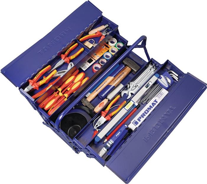 Werkzeugsortiment 66 teilig im Stahlblechkasten für Elektriker