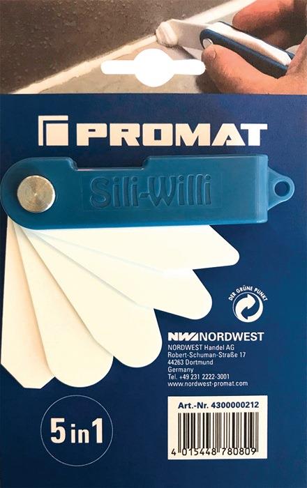 Silikonspachtel 5 in 1 passend für sämtliche Silikonfugen Kunststoff 1 Stück auf Karte Länge 85 mm Breite 15 mm PROMAT