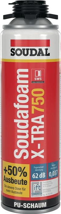 1K-Pistolenschaum SOUDAFOAM X-TRA 750 500 ml B2 grau ohne Einweghandschuhe Dose SOUDAL