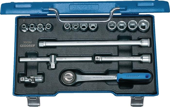 Steckschlüsselsatz 30 GMU-3 17-teilig 3/8 ″ Schlüsselweiten 6-19 mm Anzahl Zähne 72 6-Kant GEDORE