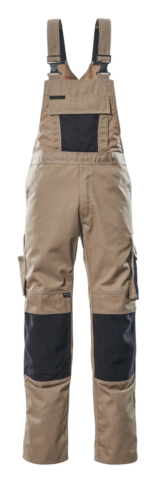 Latzhose mit Knietaschen UNIQUE Hellkhaki/Schwarz 76C48