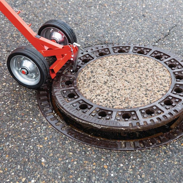 Kanaldeckelheber Länge 980-1480 mm fahrbar rot pulverbeschichtet NESTLE