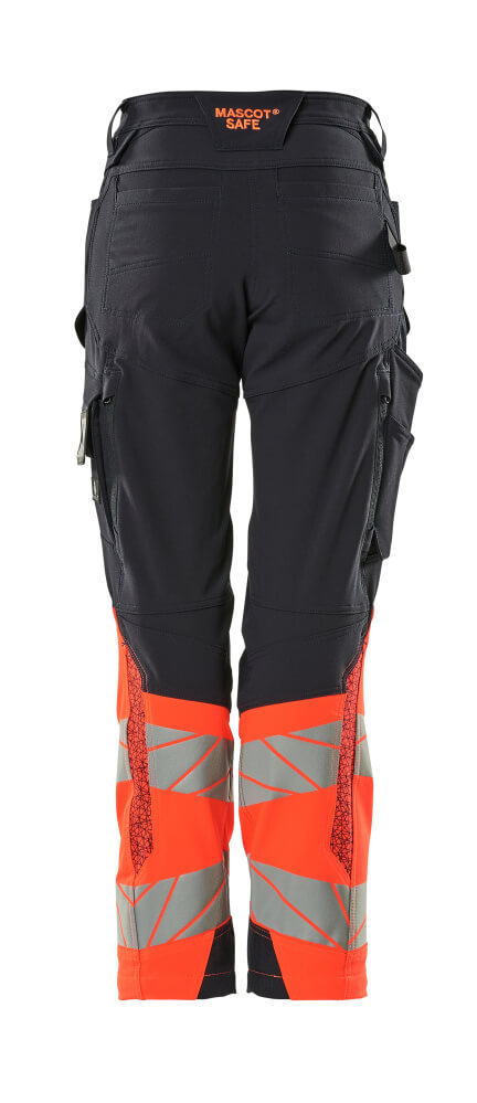 Damen-Passform DIAMOND Hose mit Knietaschen ACCELERATE SAFE Schwarzblau/Hi-vis Rot 82C50
