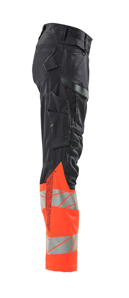 Damen-Passform DIAMOND Hose mit Knietaschen ACCELERATE SAFE Schwarzblau/Hi-vis Rot 82C50