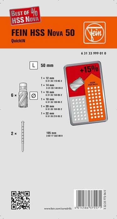 Kernbohrersatz Best Of 8-teilig Ø 12-22 mm HSS Schnitttiefe 50 mm QuickIN FEIN