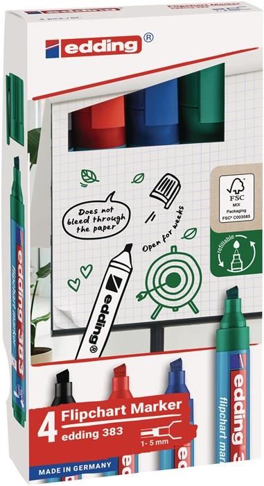 Flipchartmarker 383 schwarz/rot/blau/grün Strichbreite 1-5 mm Keilspitze Karton EDDING