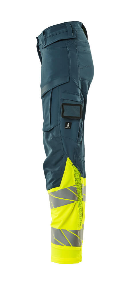 Damen-Passform DIAMOND Hose mit Knietaschen ACCELERATE SAFE Dunkelpetroleum/Hi-vis Gelb 82C50