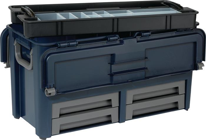 Werkzeugkoffer 10 herausnehmbarer Werkzeugträger, 10 lose Fach-Einsätze und 1 Trennwand für die Unterteilung des Kofferinnenraumes, 4 integrierte auf Teleskopschienen geführte Schubladen 320 mm 315 mm 50 kg 620 mm 62 4