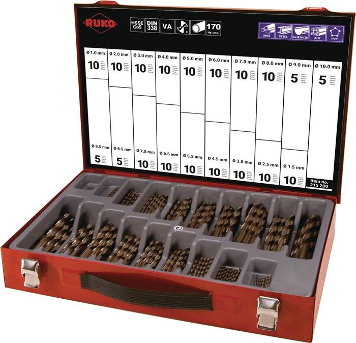 Spiralbohrermagazin DIN 338 Typ N 110 mm steigend um 0,5 mm 170 teilig HSS-Co5 130 °