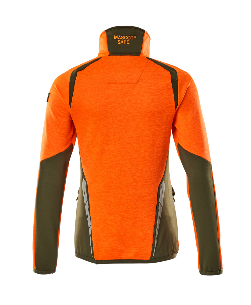 Damen-Passform Fleecejacke mit kurzem Reißverschluss ACCELERATE SAFE Hi-vis Orange/Moosgrün L