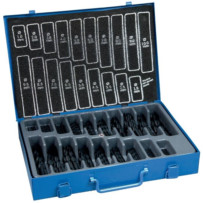 Spiralbohrermagazin DIN 338 Typ N 1-10 mm steigend um 0,5 mm HSS 170 teilig