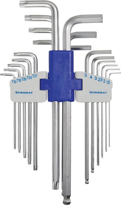 Winkelschraubendrehersatz 18-teilig Kunststoffhalter SW 1,5 - 10 mm - T10 - T50 lang Universal S2-Stahl PROMAT