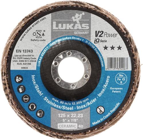 Fächerscheibe V2 POWER CER D.125mm K.40 fl.INOX,Stahl,Titan CER LUKAS