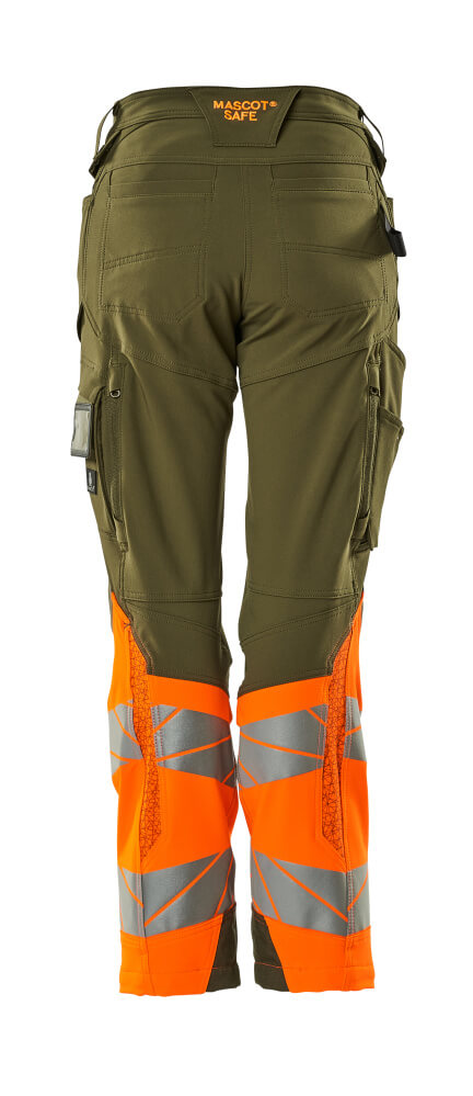 Damen-Passform DIAMOND Hose mit Knietaschen ACCELERATE SAFE Moosgrün/Hi-vis Orange 82C50