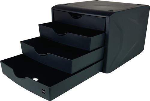 Schubladenbox m.Auszugssperre 4 Schubl.schwarz H215xB265xT332mm HELIT