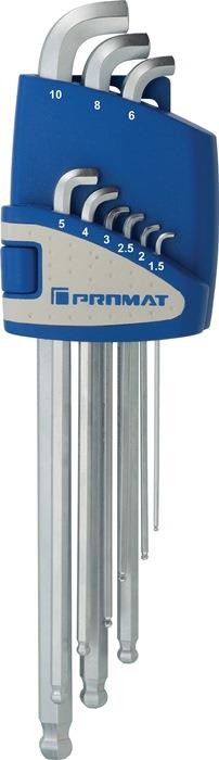 Winkelschraubendrehersatz 9-teilig Kunststoffhalter SW 1,5 - 10 mm kurzer Schenkel extra kurz Kugelkopf PROMAT