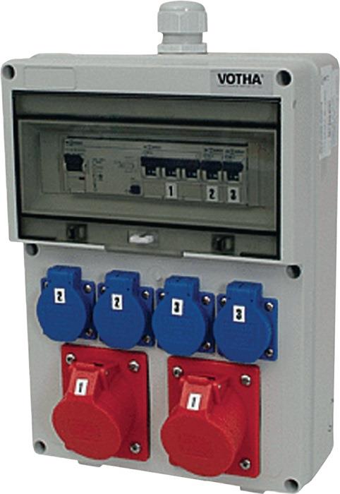 Kunststoffwandverteiler Verschraubung M32 1xCEE 32 A,1xCEE 16 A, 4x230V