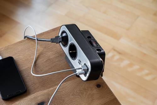 Tischsteckdosenleiste estilo Dublex 16 A 12 V silber BRENNENSTUHL