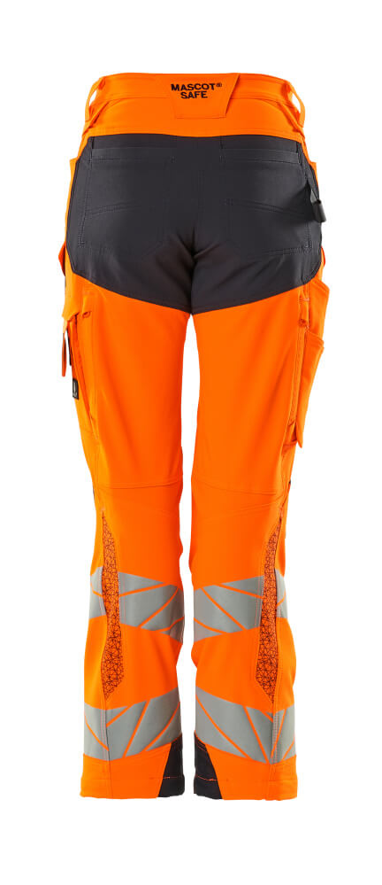 Damen-Passform DIAMOND Hose mit Knietaschen ACCELERATE SAFE Hi-vis Orange/Schwarzblau 82C50
