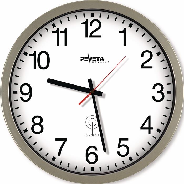 Funkuhr Ø 350 mm 1,5 V arabische Zahlen silber
