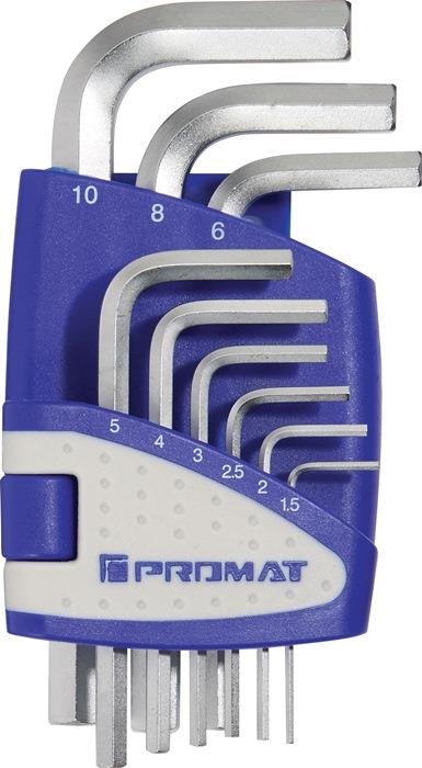 Sechskantwinkelschraubendrehersatz 9-teilig Kunststoffhalter SW 1,5 - 10 mm kurz PROMAT