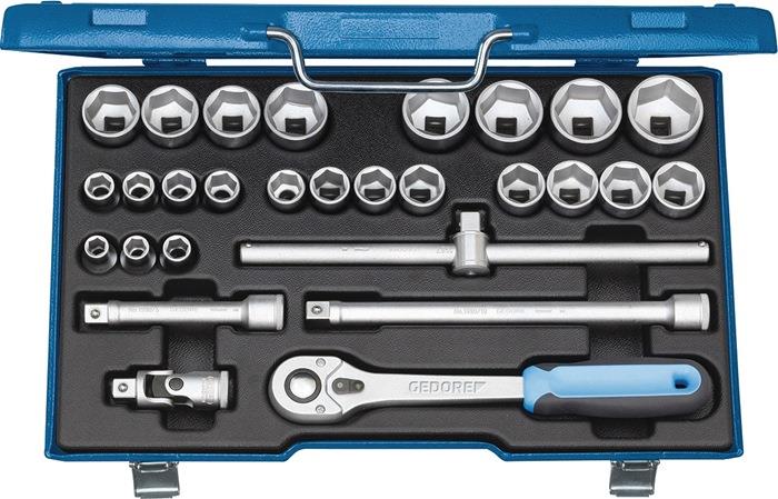 Steckschlüsselsatz 19 VMU-10 28-teilig 1/2 ″ Schlüsselweiten 10-36 mm Anzahl Zähne 48 6-Kant GEDORE