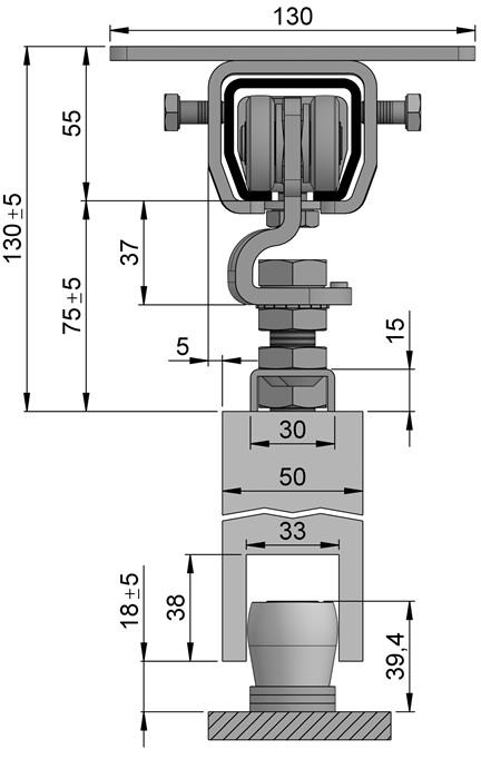 Schiebetorgarnitur SP400D101 verzinkt, blau Laufprofillänge 2000 mm Flügelgewicht max. 400 kg HELM