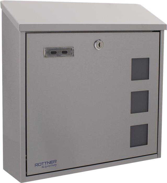 Briefkasten Muro Höhe 360 mm Breite 360 mm Tiefe 100 mm grau Edelstahl DIN C4 ROTTNER