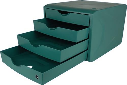 Schubladenbox m.Auszugssperre 4 Schubl.grün H215xB265xT332mm HELIT