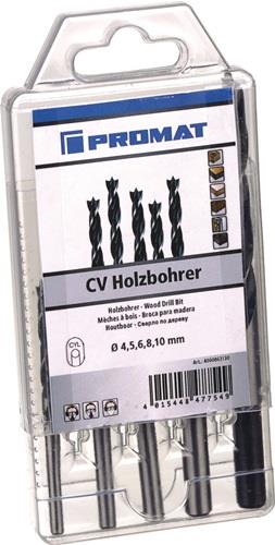 Holzspiralbohrersatz D.4,5,6,8,10mm 5tlg.CV-Stahl PROMAT