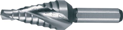 Stufenbohrer Bohrber.4-12mm HSS Spiralnut Gesamt-L.48mm Z.2 Stufen 9 RUKO