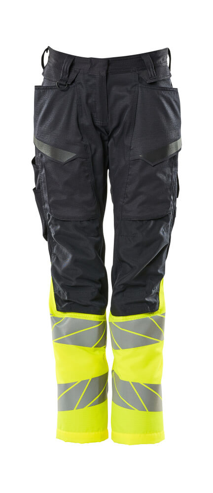 Damen-Passform DIAMOND Hose mit Knietaschen ACCELERATE SAFE Schwarzblau/Hi-vis Gelb 82C50